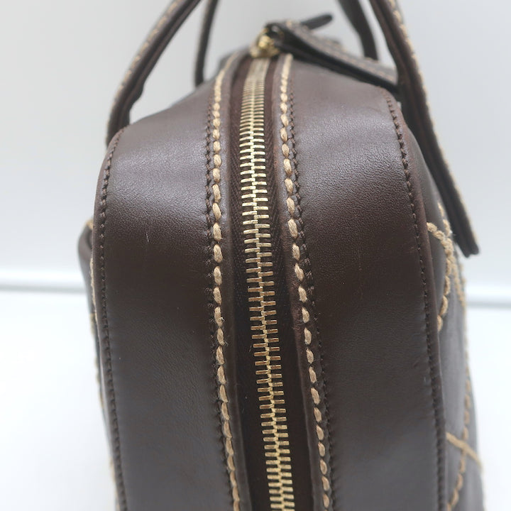 Chanel 2003 Surpique Wild Stitch Quilted Small Tote Bag Dark Brown Leather