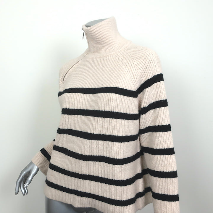 Zara Zip Turtleneck Sweater Ecru/Black Striped Knit Size Small