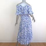MISA Paola Off the Shoulder Midi Dress Blue Crush Toile Print Size Extra Small