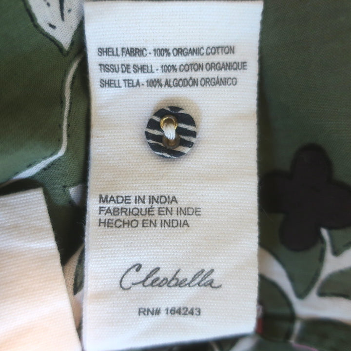 Cleobella Leni Tie-Neck Blouse Dark Green Fiore Print Cotton Size Large NEW