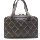 Chanel 2003 Surpique Wild Stitch Quilted Small Tote Bag Dark Brown Leather