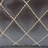 Chanel 2003 Surpique Wild Stitch Quilted Small Tote Bag Dark Brown Leather