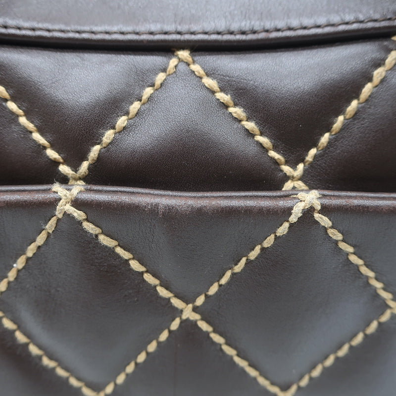 Chanel 2003 Surpique Wild Stitch Quilted Small Tote Bag Dark Brown Leather