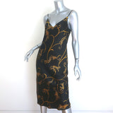 L'Agence Jodie Tiger Print Midi Slip Dress Black/Gold Silk Satin Size 0 NEW