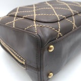 Chanel 2003 Surpique Wild Stitch Quilted Small Tote Bag Dark Brown Leather