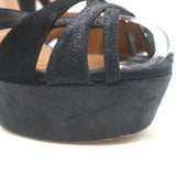 Aquazzura Luna Platform Ankle Strap Sandals Black Shimmer Suede Size 37.5