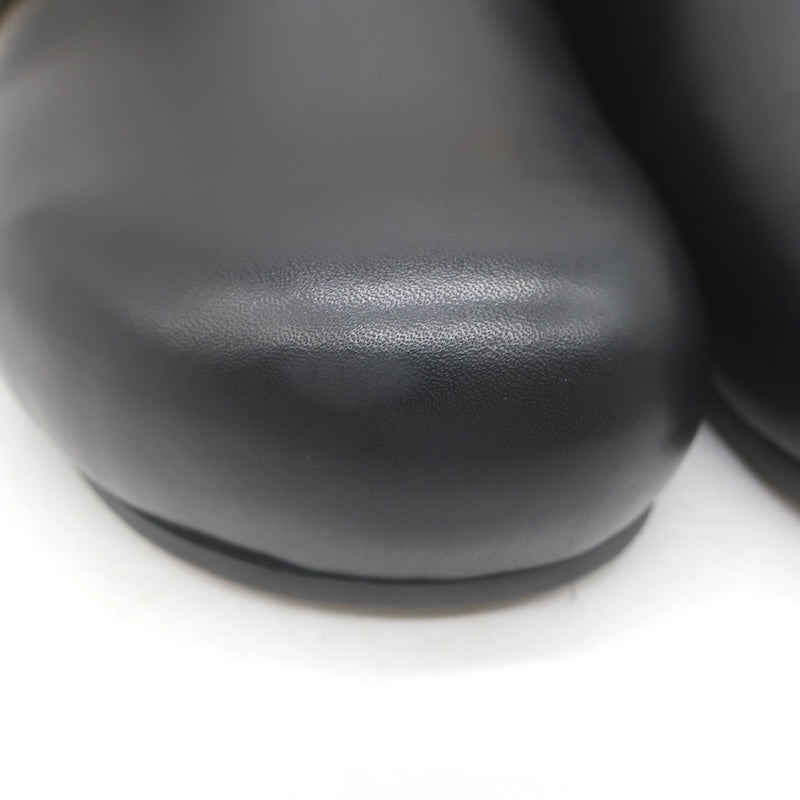 Balmain Anthem Faux Fur-Lined Buckle Mules Black Leather Size 40 NEW