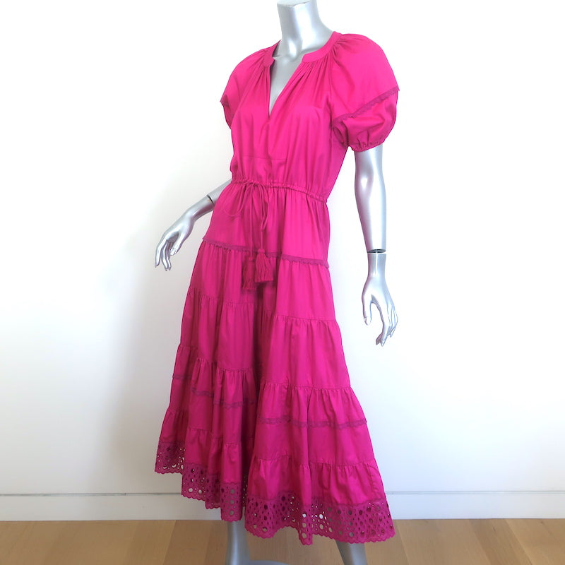 Alexis Raissa Eyelet-Embroidered Tiered Midi Dress Pink Cotton Size Extra Small