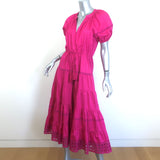 Alexis Raissa Eyelet-Embroidered Tiered Midi Dress Pink Cotton Size Extra Small