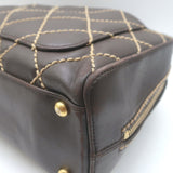 Chanel 2003 Surpique Wild Stitch Quilted Small Tote Bag Dark Brown Leather