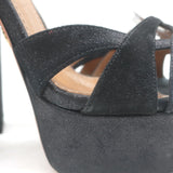 Aquazzura Luna Platform Ankle Strap Sandals Black Shimmer Suede Size 37.5