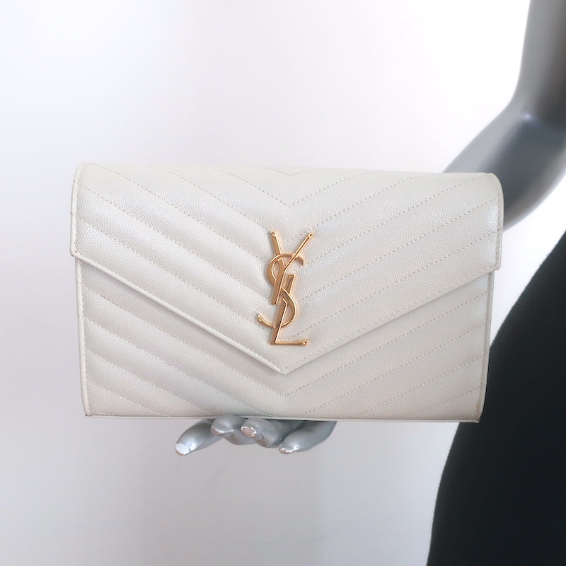 Saint Laurent Cassandre Matelasse Chain Wallet Ivory Leather Crossbody Bag