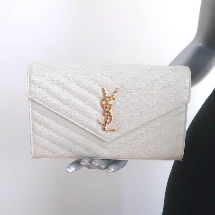 Saint Laurent Cassandre Matelasse Chain Wallet Ivory Leather Crossbody Bag