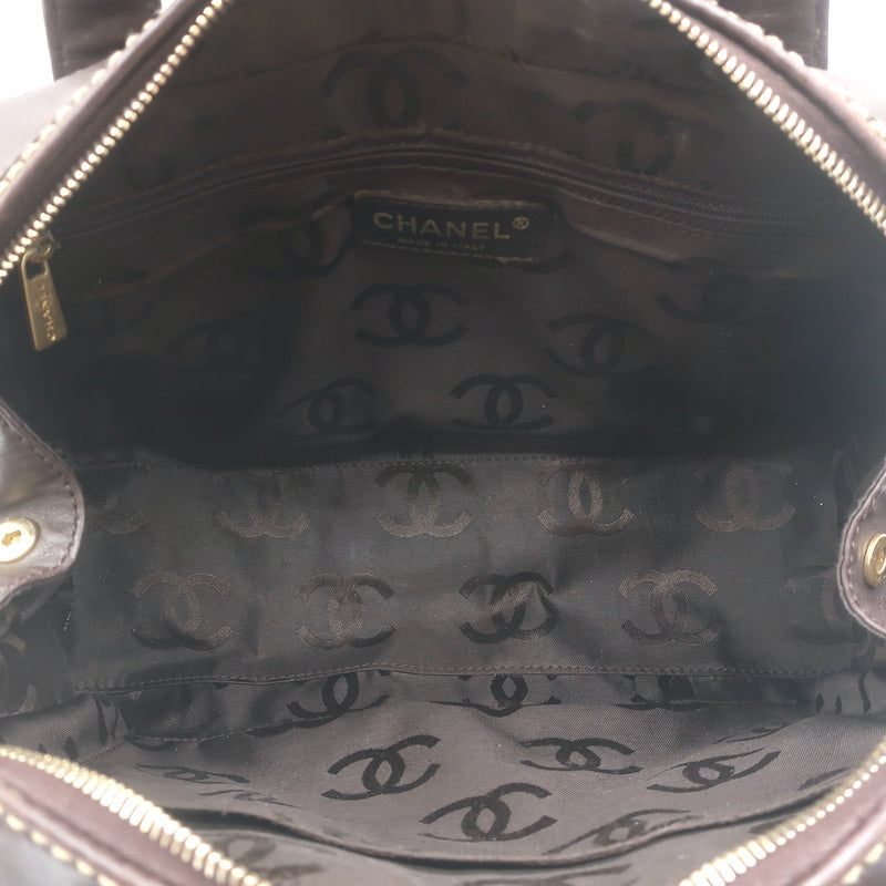 Chanel 2003 Surpique Wild Stitch Quilted Small Tote Bag Dark Brown Leather