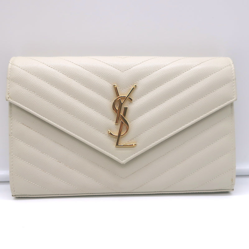 Saint Laurent Cassandre Matelasse Chain Wallet Ivory Leather Crossbody Bag