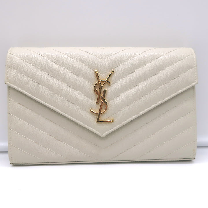Saint Laurent Cassandre Matelasse Chain Wallet Ivory Leather Crossbody Bag