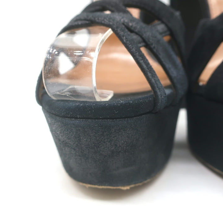 Aquazzura Luna Platform Ankle Strap Sandals Black Shimmer Suede Size 37.5