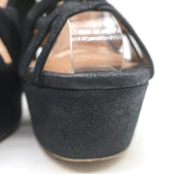 Aquazzura Luna Platform Ankle Strap Sandals Black Shimmer Suede Size 37.5