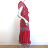 Ulla Johnson Neela Tassel-Tie Midi Dress Red Printed Chiffon Size 6