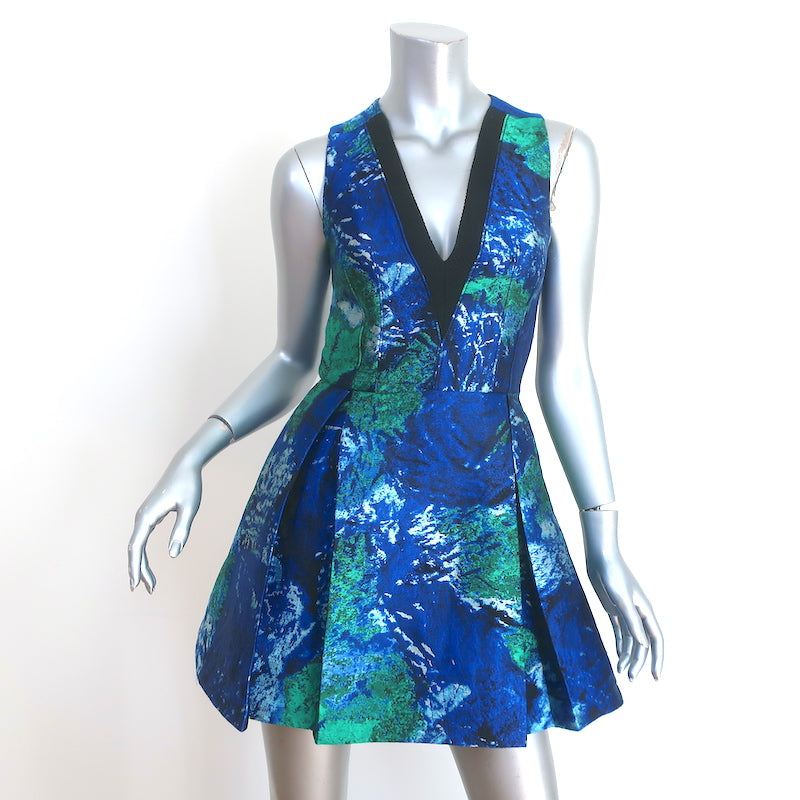 LOUIS VUITTON Navy Blue Floral Print Mini-Dress In Silk Crepe De
