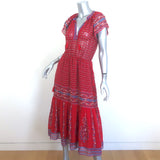 Ulla Johnson Neela Tassel-Tie Midi Dress Red Printed Chiffon Size 6