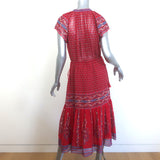 Ulla Johnson Neela Tassel-Tie Midi Dress Red Printed Chiffon Size 6