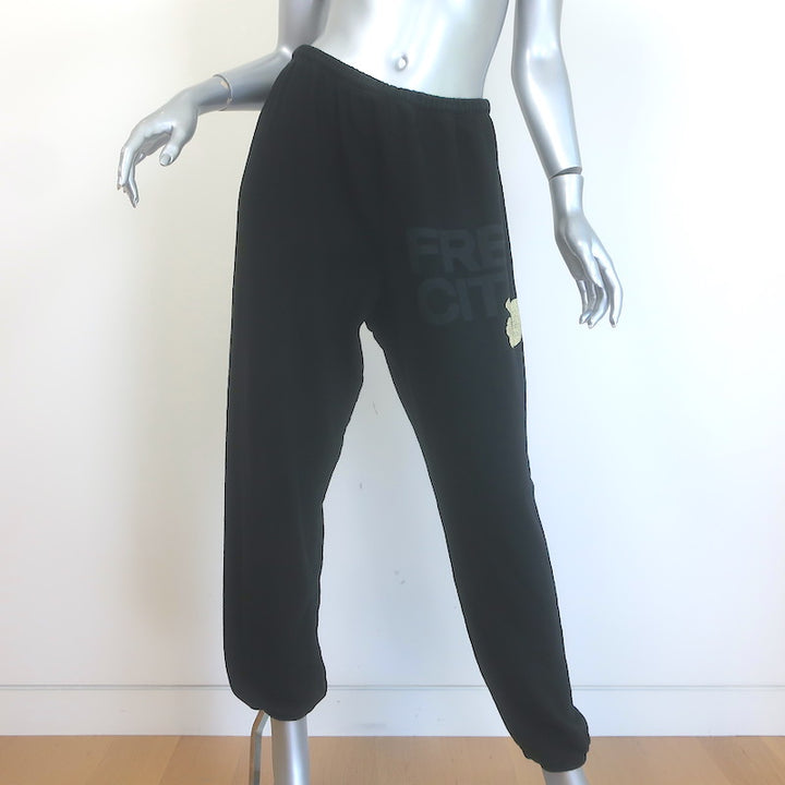 FREECITY Logo Sweatpants Black Cotton Terry Size Large