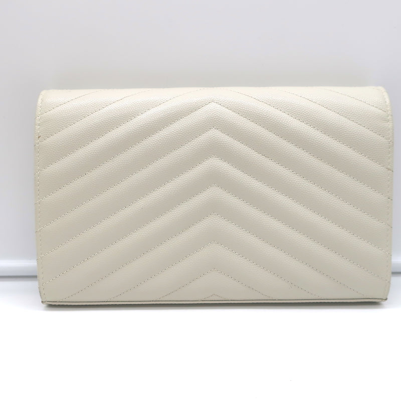 Saint Laurent Cassandre Matelasse Chain Wallet Ivory Leather Crossbody Bag
