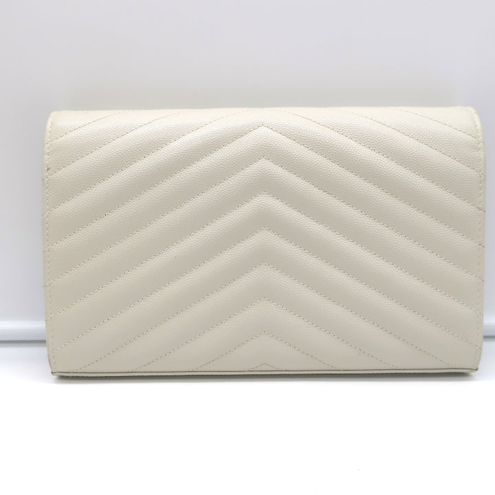 Saint Laurent Cassandre Matelasse Chain Wallet Ivory Leather Crossbody Bag