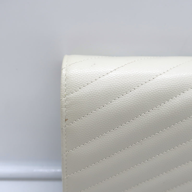 Saint Laurent Cassandre Matelasse Chain Wallet Ivory Leather Crossbody Bag