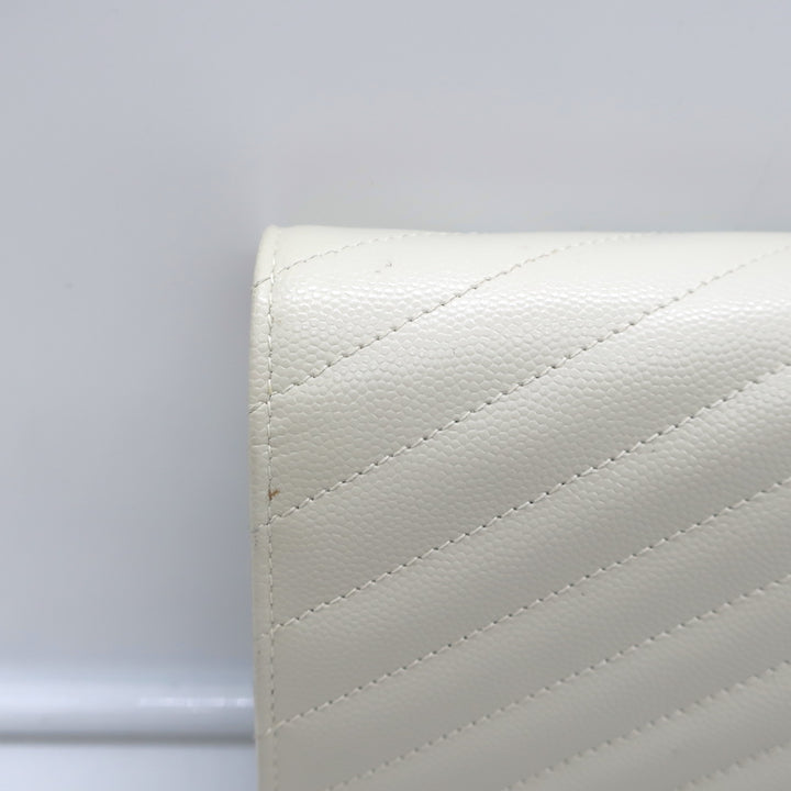 Saint Laurent Cassandre Matelasse Chain Wallet Ivory Leather Crossbody Bag