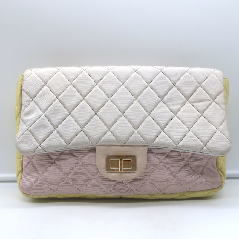 Chanel Tricolor Reissue 2.55 Quilted Faille Jumbo Flap Bag Light Gray/Lilac
