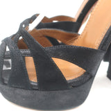 Aquazzura Luna Platform Ankle Strap Sandals Black Shimmer Suede Size 37.5