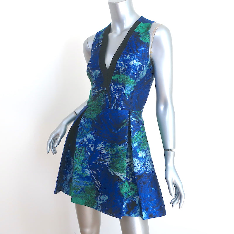 Proenza Schouler Sleeveless Mini Dress Blue Silk Jacquard Size 0