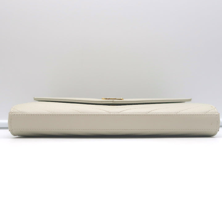 Saint Laurent Cassandre Matelasse Chain Wallet Ivory Leather Crossbody Bag