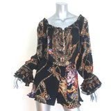 Camilla Drop Shoulder Frill Romper Black Embellished Silk Size Extra Small NEW