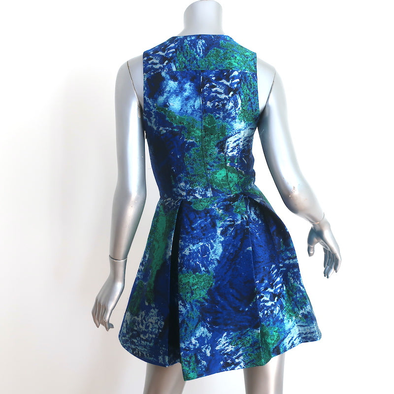 Proenza Schouler Sleeveless Mini Dress Blue Silk Jacquard Size 0