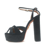 Aquazzura Luna Platform Ankle Strap Sandals Black Shimmer Suede Size 37.5