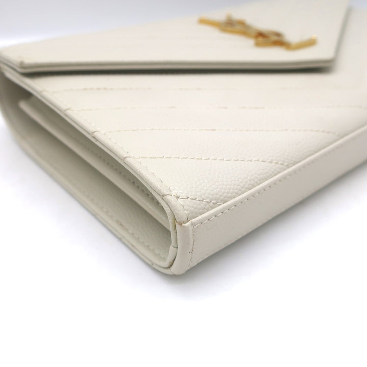 Saint Laurent Cassandre Matelasse Chain Wallet Ivory Leather Crossbody Bag