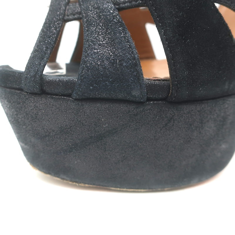 Aquazzura Luna Platform Ankle Strap Sandals Black Shimmer Suede Size 37.5