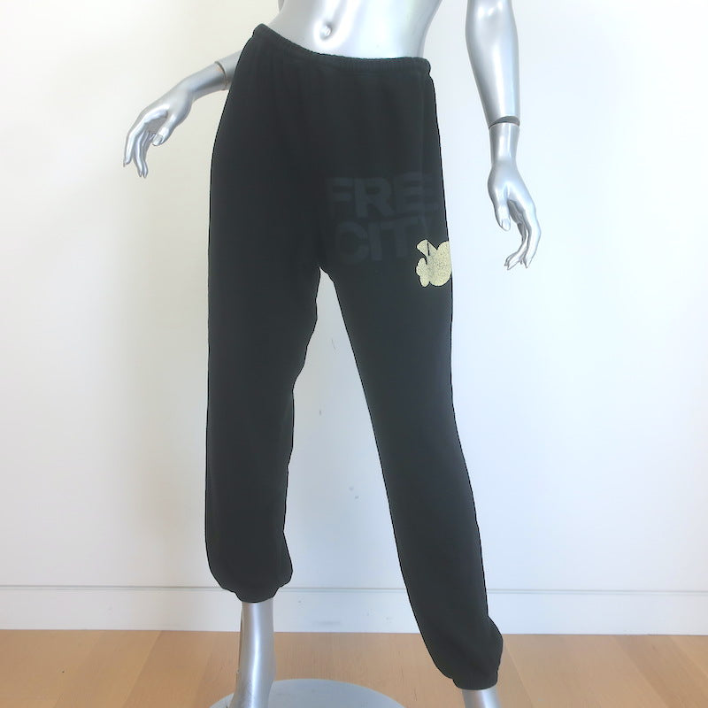 FREECITY Logo Sweatpants Black Cotton Terry Size Large