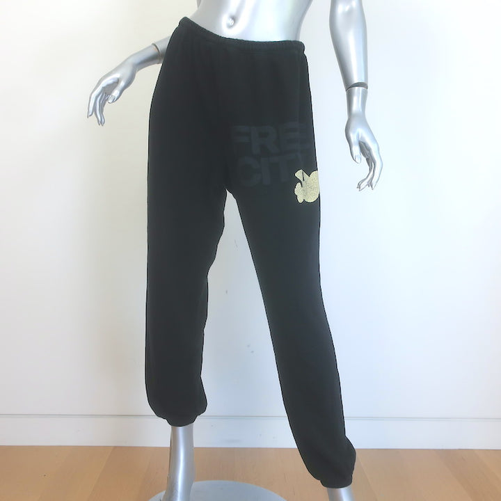 FREECITY Logo Sweatpants Black Cotton Terry Size Large