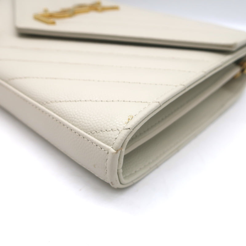 Saint Laurent Cassandre Matelasse Chain Wallet Ivory Leather Crossbody Bag