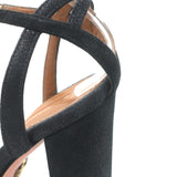 Aquazzura Luna Platform Ankle Strap Sandals Black Shimmer Suede Size 37.5