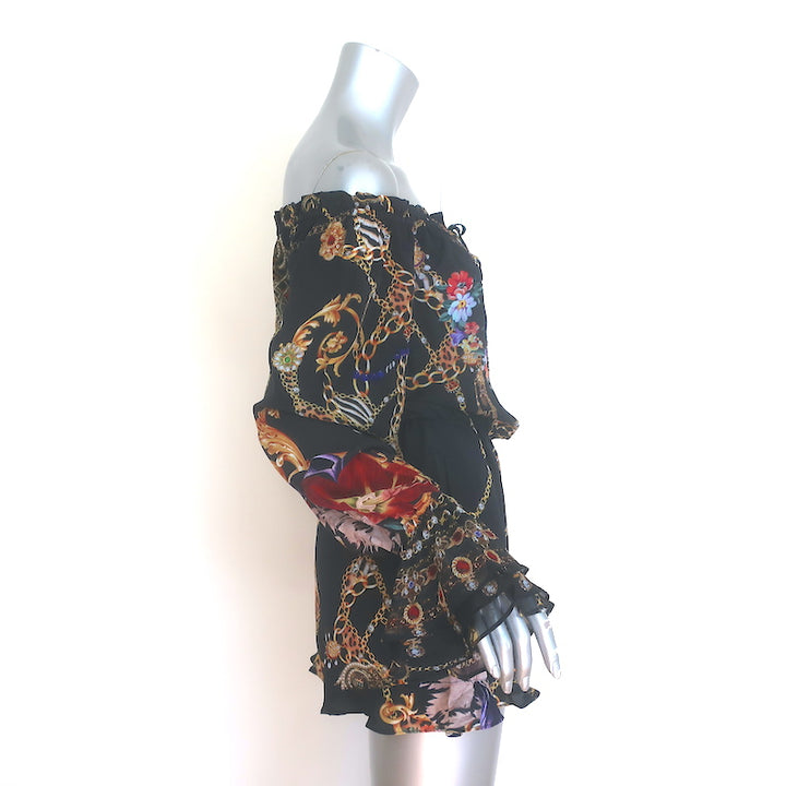 Camilla Drop Shoulder Frill Romper Black Embellished Silk Size Extra Small NEW