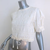 Apiece Apart Ave Smocked Drawstring Top Ivory Size Small Puff Sleeve Blouse
