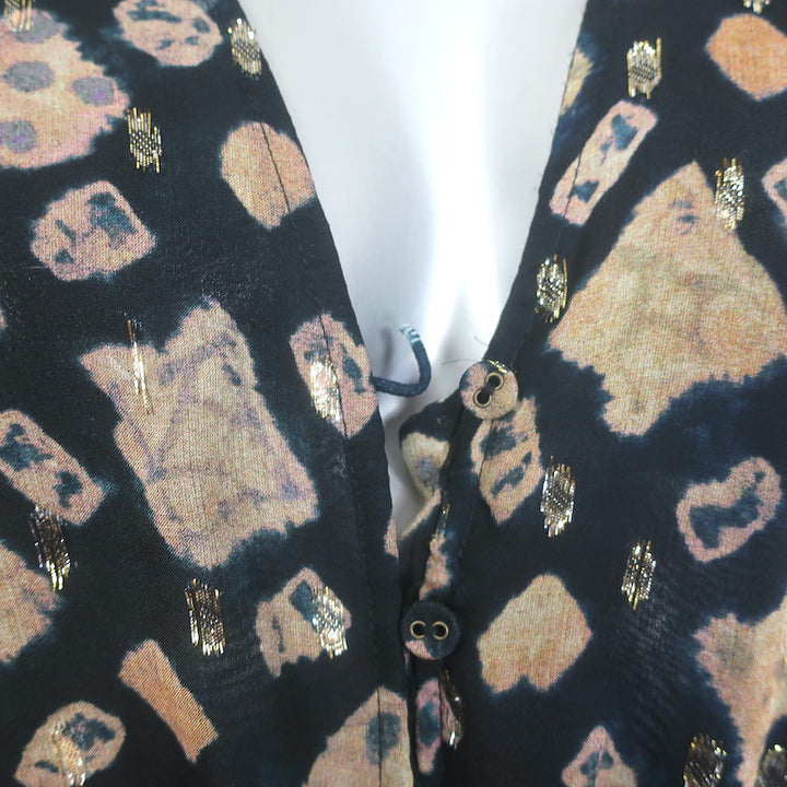 Ulla Johnson Aurelie Midi Dress Black/Gold Metallic Printed Chiffon Size 4