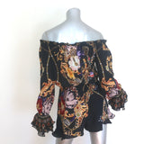 Camilla Drop Shoulder Frill Romper Black Embellished Silk Size Extra Small NEW