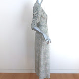 Masscob Midi Dress Bikin Sage Floral Print Silk Size Small Ruched Sleeve V-Neck