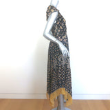 Ulla Johnson Aurelie Midi Dress Black/Gold Metallic Printed Chiffon Size 4
